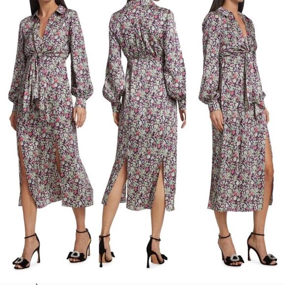 Cinq a Sept Long Sleeve Floral Midi Dress NWT - Picture 3 of 12